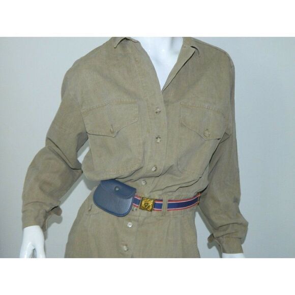 Vintage I. Magnin Dress Brown Green Khaki Utility Cargo Coverall Dress Size  S/M - Picture 9 of 11